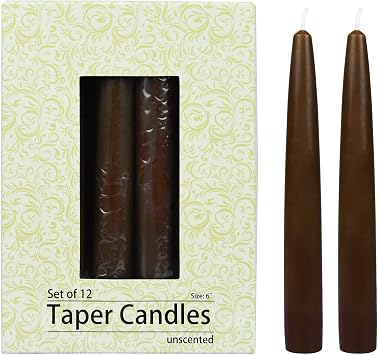 Zest Candle 12-Piece Taper Candles, 6-Inch, Brown
