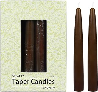 Zest Candle 12-Piece Taper Candles, 6-Inch, Brown