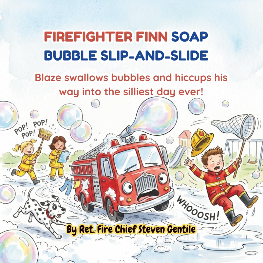 FIREFIGHTER FINN SOAP BUBBLE SLIP-AND-SLIDE: Blaze swallows' bubbles and hiccups his way into the silliest day ever! (new illustrated books for firefighter finn)