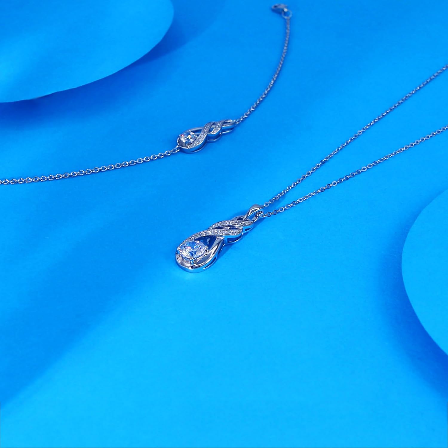 Birthstone Necklaces for Women 925 Sterling Silver Infinity Pendant Created Gemstone Jewelry for Her, 16"+2" - Image 4