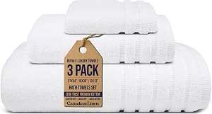 Canadian Linen Royale Luxury 3 Piece Towel Set, White, Zero Twist 100% Cotton Premium Bath, Hand Face Towel Set, Highly Absorbent Quick Dry Daily Use Premium Bathroom Towels for Home, Spa Hotel