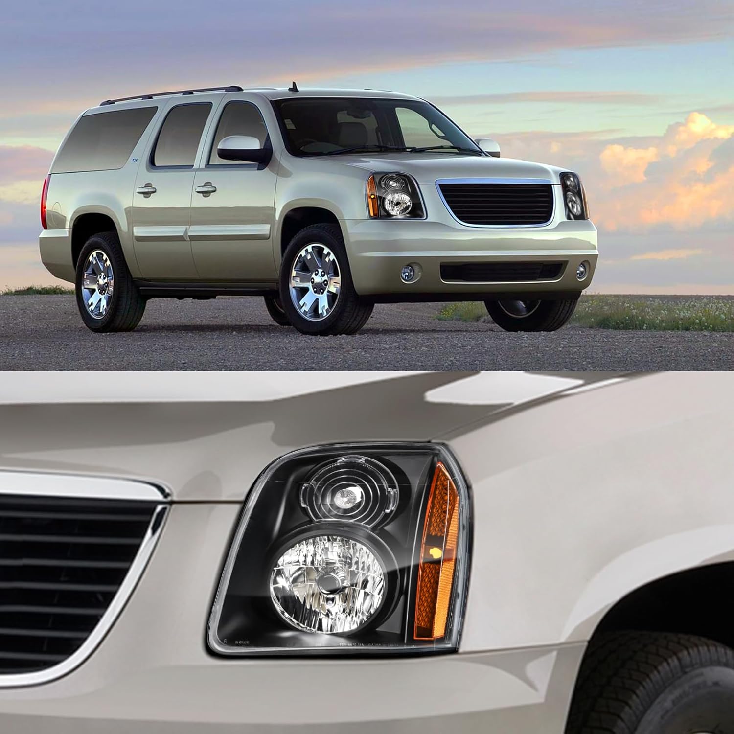 LSAILON Headlight Assembly Replacement Fit 2007-2014 for GMC Yukon 2007-2014 for GMC Yukon XL 1500 2007-2013 for GMC Yukon XL 2500 Driver and Passenger Side