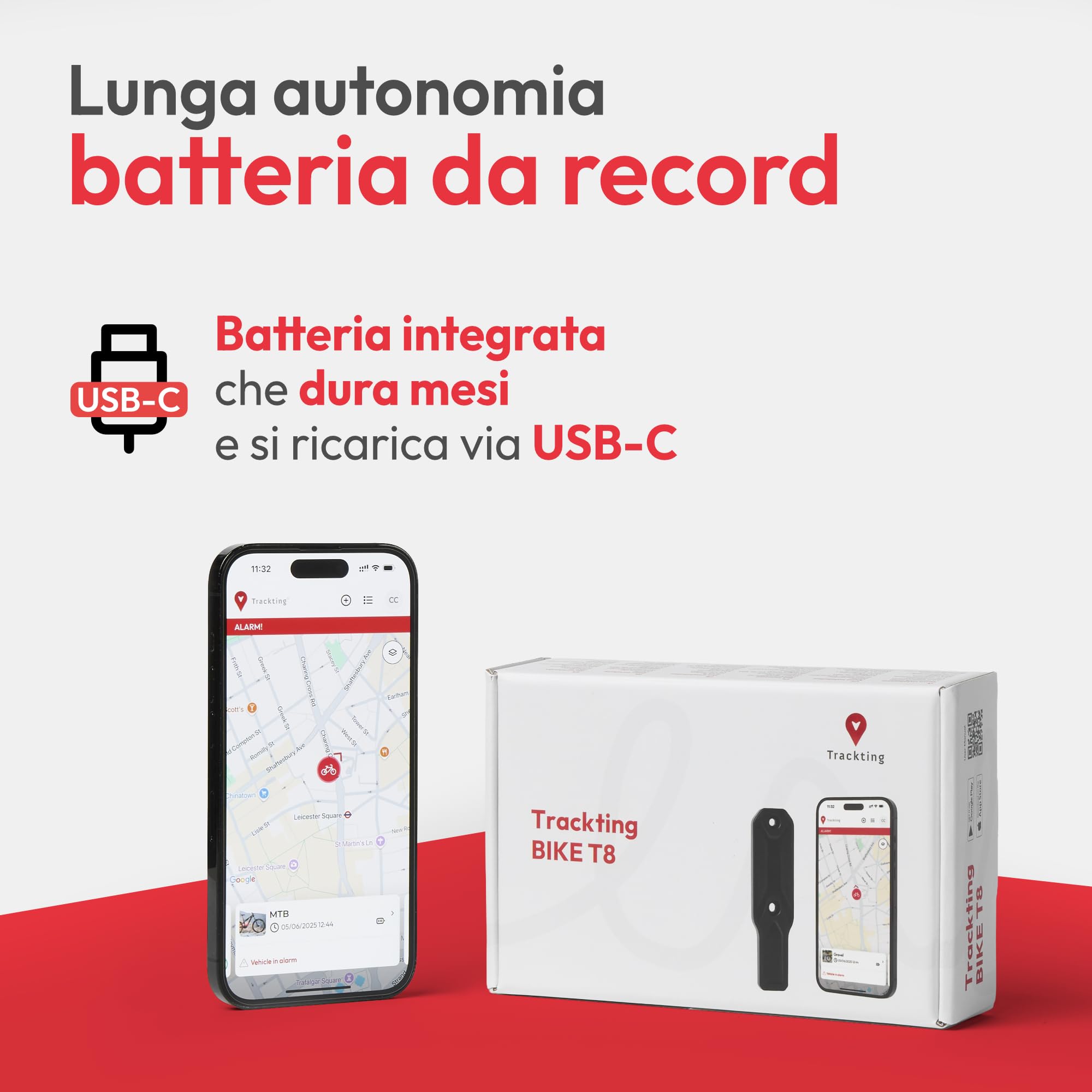Trackting Bike T8 Antifurto Bici Gps Tracker | Abbonamento annuale richiesto | Tracker Gps Bici ed Ebike con Sensore di movimento, Batteria Ricaricabile, Monitoraggio in Tempo Reale in Caso di Furto