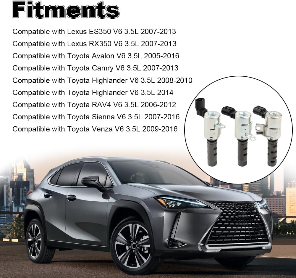 4 PCS Camshaft Position Solenoid Timing Actuator Compatible with Lexus ES350 RX350 Toyota Avalon Camry Highlander RAV4 Sienna Venza Replacement for 153300P030 153400P020 OCV Oil Control Valve