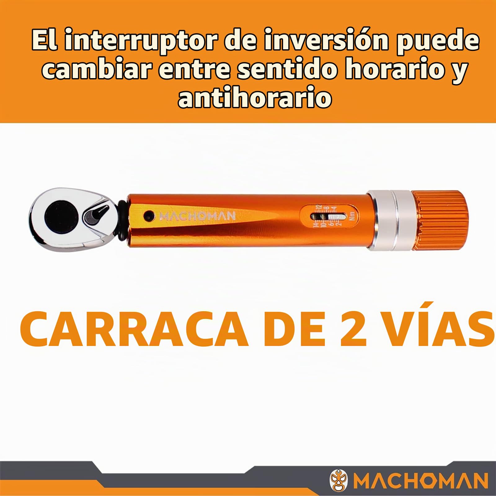 MACHOMAN Llave Dinamométrica Bicicleta 2-14 Nm 1/4, Carraca 72 Dientes | Carraca 72 dientes, puntas Hex Torx PH SL, portapuntas y extensión para manillar sillín freno