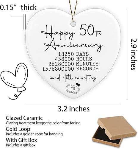Miniatura 5 de Adorno de 50 aniversario de boda, regalos para pareja, 50 aniversario, regalos de boda para padres, adorno de recuerdo, placa de corazón, feliz