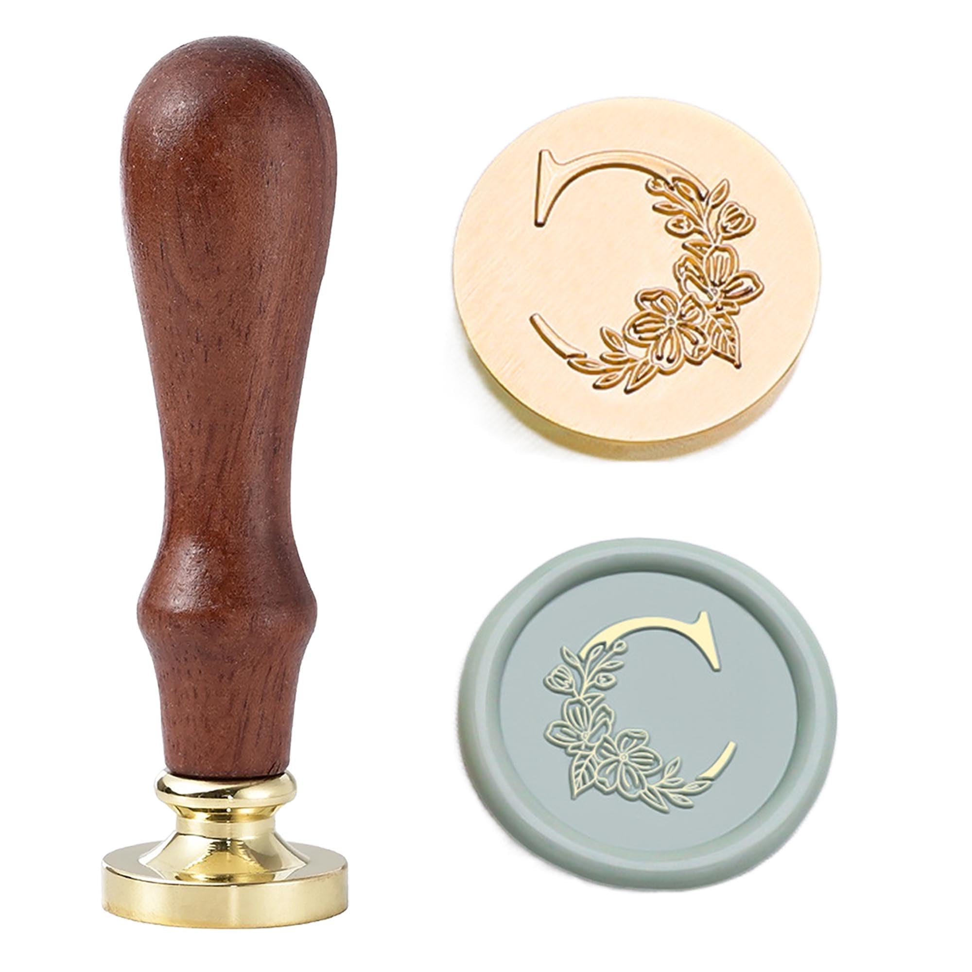 Statice Letter C Wax Seal Stamp - Initial Sealing Wax Stamp with Flower,0.98 inch/25mm Brass Alphabet Graphic Stamp for Envelopes,Invitations or Valentine's Day Gifts — image 1