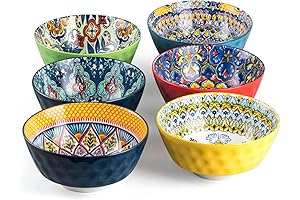 HENXFEN LEAD Ceramic Cereal Bowls (Set of 6) - 25 Oz Bohemian...