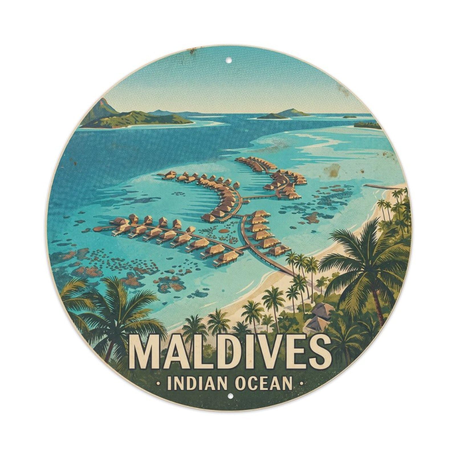 Olyhtr 8X8inch Classic Style Maldives Indian Ocean Atoll Island Tropical Metal Tin Sign