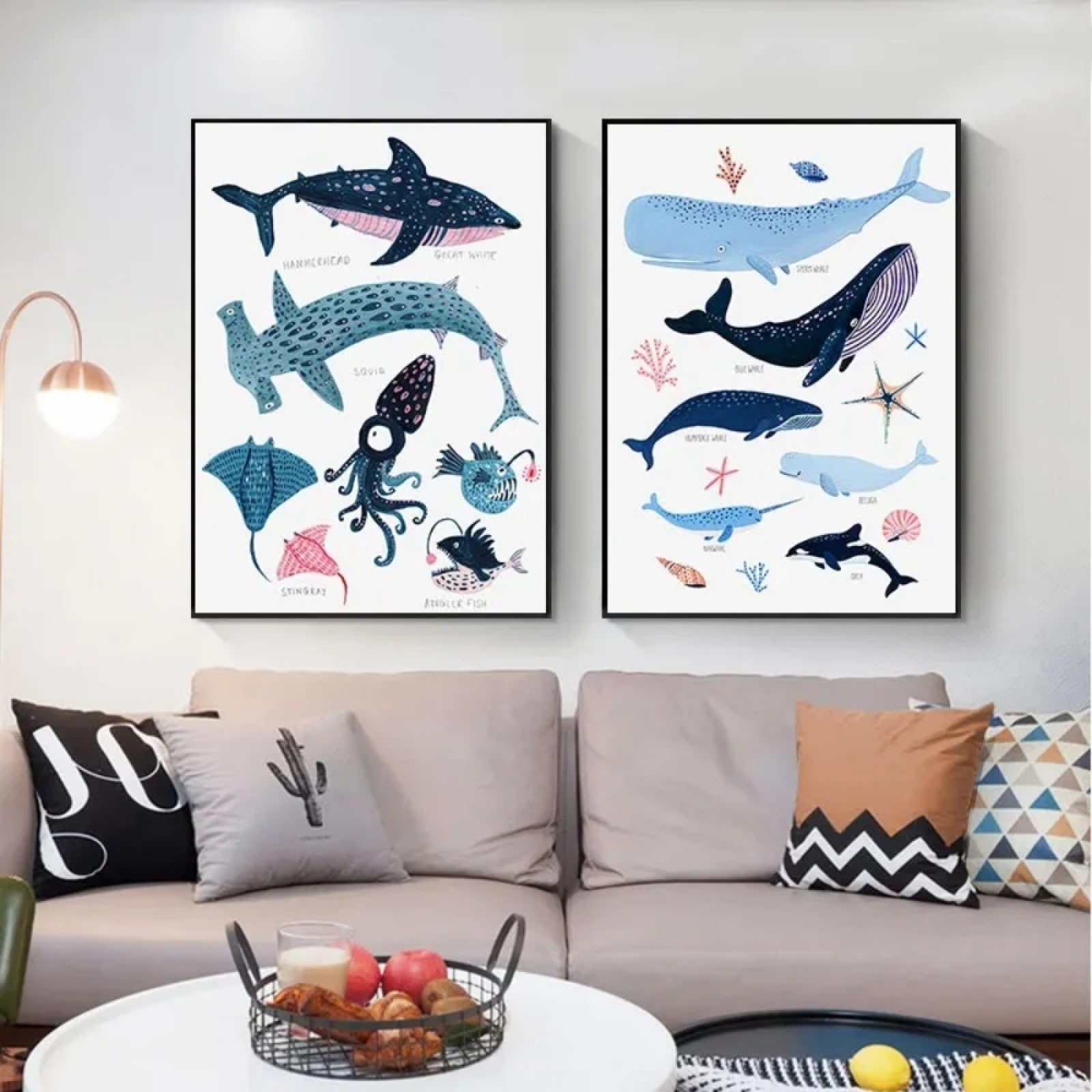 HURCP 2pcs Under The Sea Halobios Poster Shells Starfish Crab Print Underwater Organisms Whale Canvas Painting Sea Life Art Nautical Room Home Decor,A2 (42X60CM)