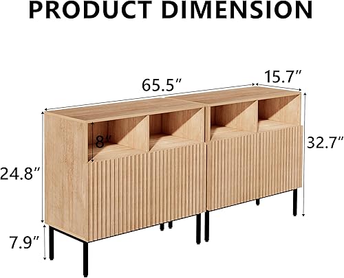 Miniatura 2 de Juego de 2 armarios de almacenamiento estriados Oxford, aparador de buffet con puertas, consola decorativa para sala de estar, comedor, entrada,