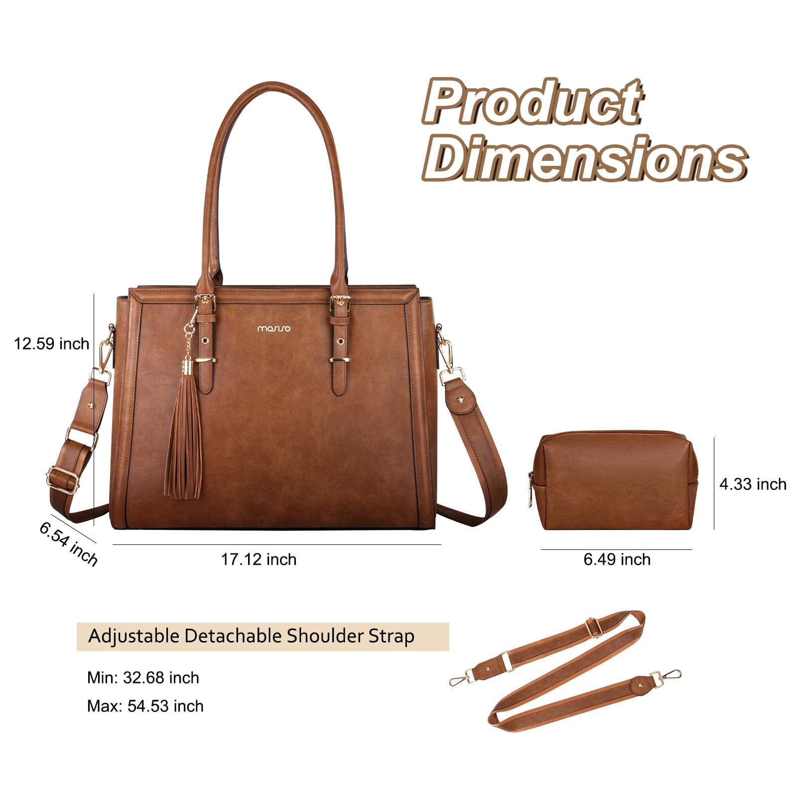 MOSISO Torba na laptopa dla kobiet, 39.6 cm Vintage PU Leather Tote Bag, brązowa