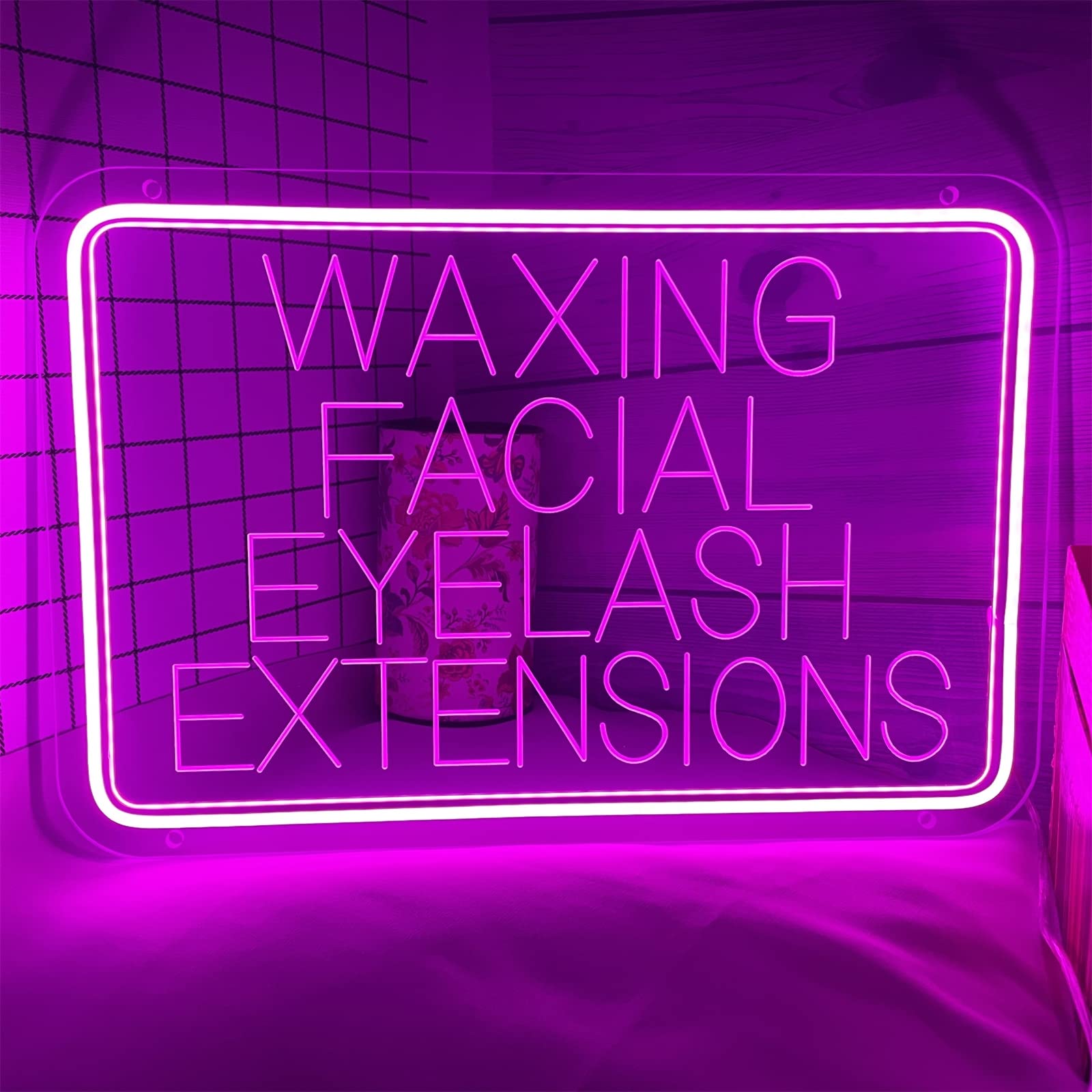 Waxing Facial Eyelash Extensions Insegna al Neon a LED, luci al Neon per Decorazioni per saloni di Bellezza, luci notturne per insegne Luminose sospese a Parete USB, 50x33cm,Viola