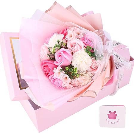 Amazon ソープフラワー ブーケ 女性贈り物 バラ 花束 母の日 枯れない花 誕生日石鹼花 プレゼント 結婚記念日 バレンタインデー ピンク造花 フラワーギフト 造花 オンライン通販
