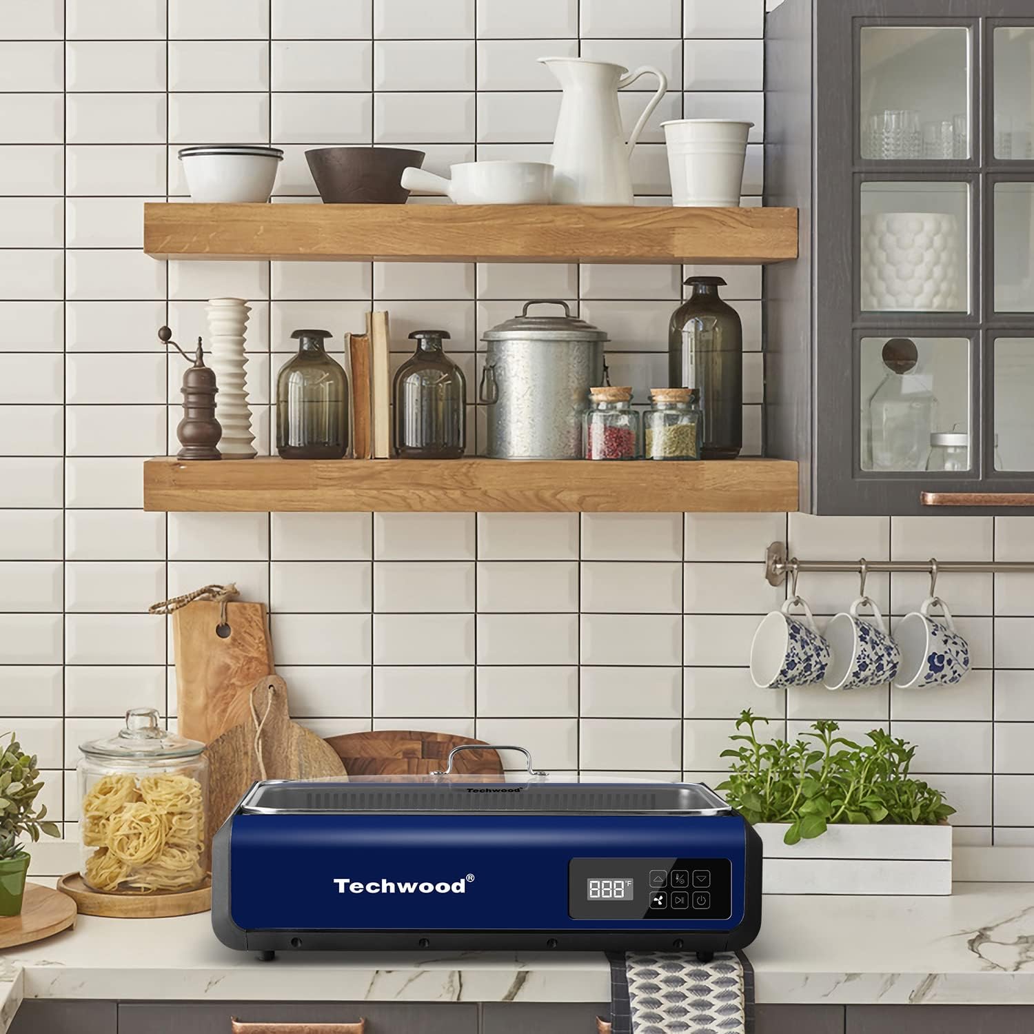 Techwood Indoor Smokeless grill 1500W Indoor Grill, Korean BBQ Grill with Grill/Griddle Plate, Ideal for Parties and Family Fun, Blue, Stainless steel