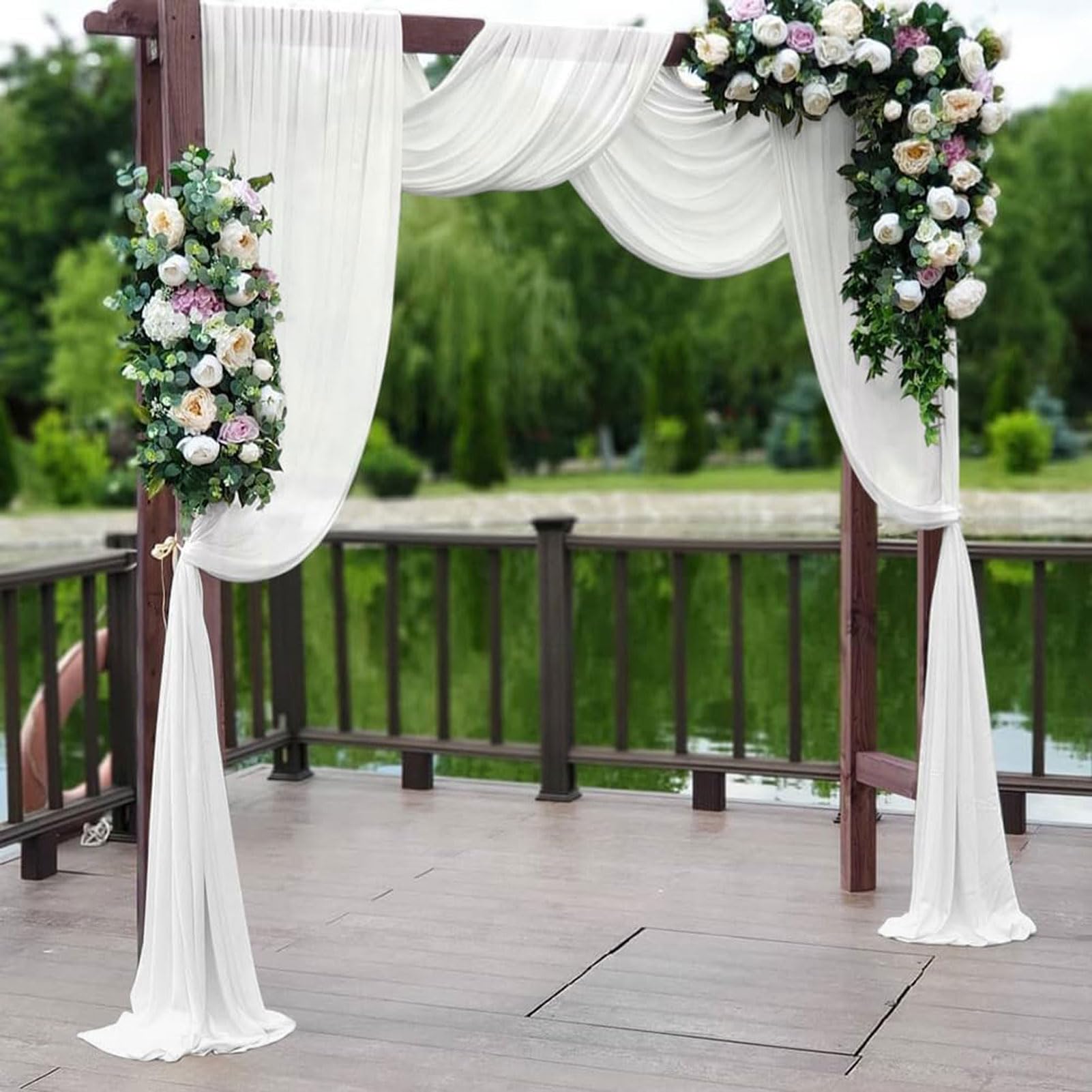 HUHJYUGE Voilage Arche Mariage Tenture Mariage Translucide Tulle Mariage Decoration Voilage Mariage Tenture Arche Mariage, pour Déco Fête Cérémonie Rideaux Salon (1 75x550cm)
