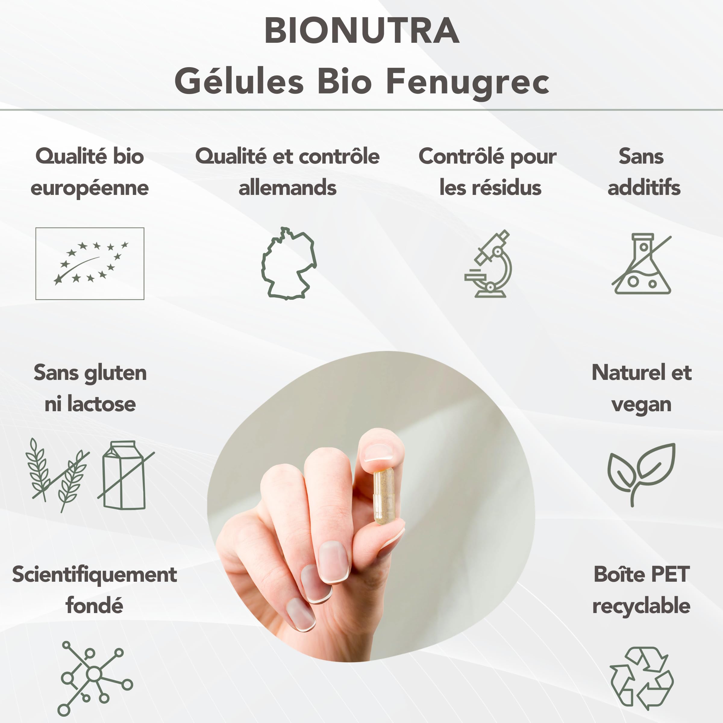 BIONUTRA Gélules de Fenugrec Bio, 270 gélules de 600 mg | Poudre de graines de fenugrec bio, contrôle des résidus, sans additifs, vegan, fabrication en Allemagne