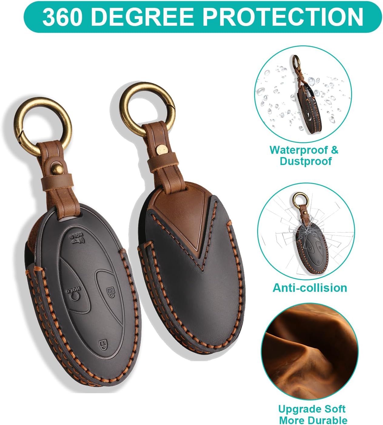 Leather Key Fob Cover for 2023 2024 2025 Hyundai Ioniq 6 Grandeur GN7, Soft Smart Remote Key fits for 2024 2025 Sonata Elantra Kona Santa Fe Tucson (Black, 7 Button) - Image 5