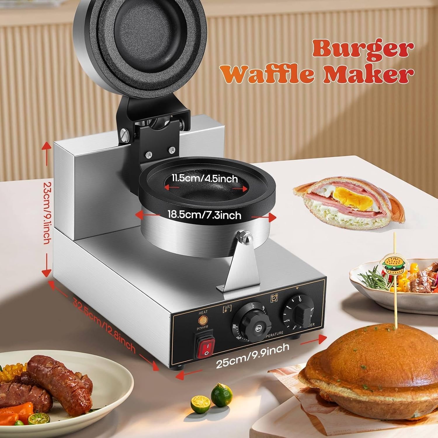 Piastra per Panini E per Hamburger Brioche da 1200 W per Uso Commerciale, Scalda Panini Elettrico per Ciambelle, Krapfen E Brioche.