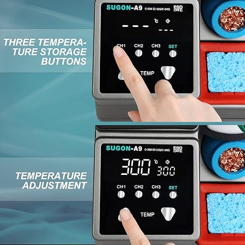 Miniatura 10 de SUGON Estación de soldadura de 2 segundos de calor rápido, equipada con 6 puntas de soldador, estación de hierro de soldadura de 110 V con control