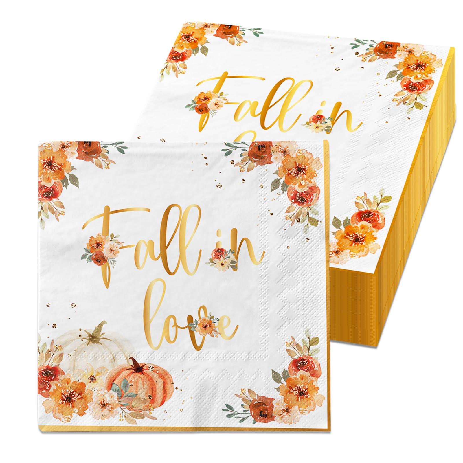 Fall in Love Bridal Shower Napkins Decorations,40Pcs Fall Floral Wedding Engagement Party Decorations Set Orange Fall in Love Napkins for Autumn