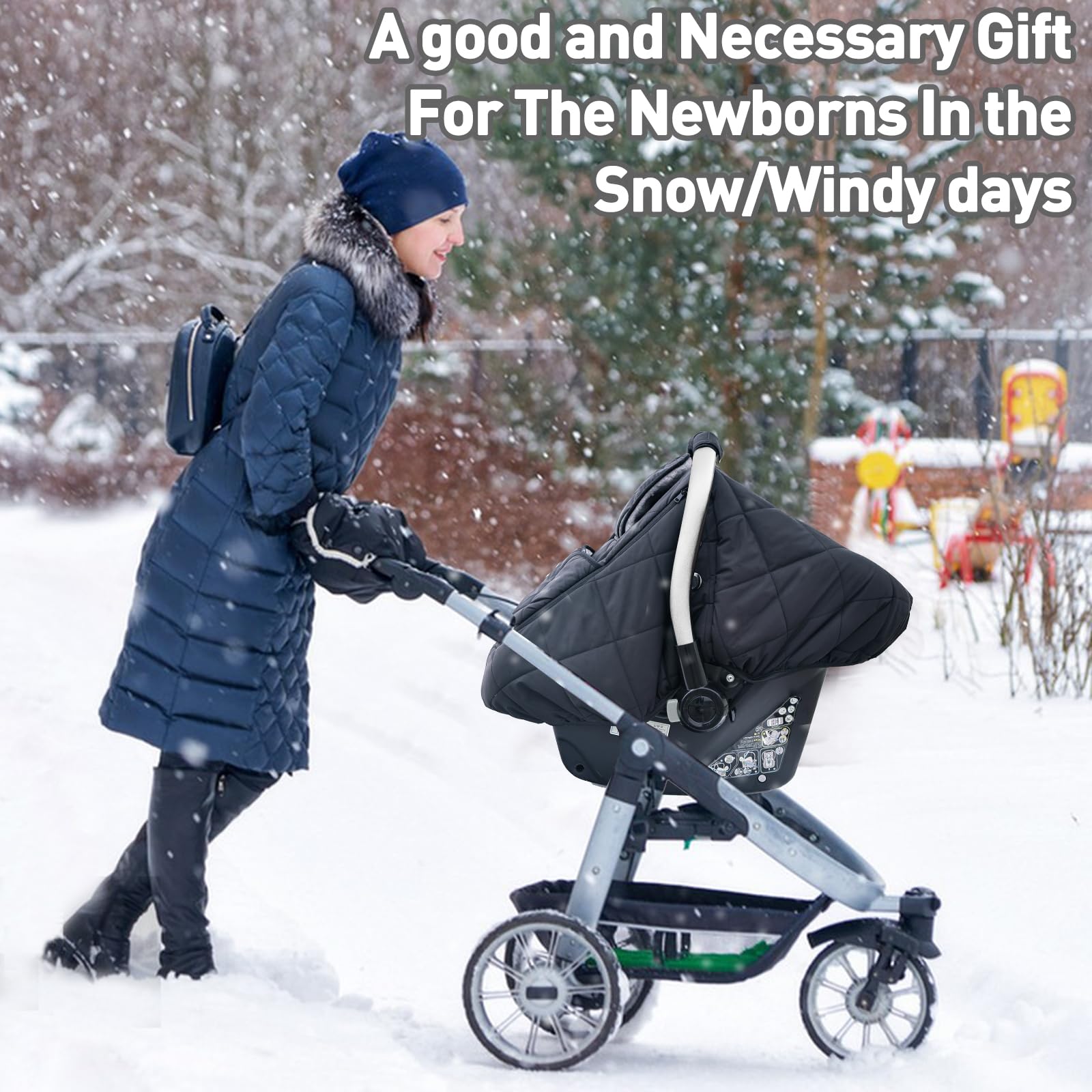 beatoutou Housse de siège auto d'hiver pour bébé, imperméable pour garçons et filles, pour temps froid, garde les bébés au chaud et confortable (noir)