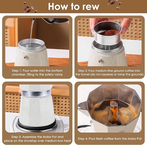 300ML 6 Cup Aluminium Stovetop Moka Pot for Home Office Coffee Making | Built-In Filter Included, Compatible With Gas And Electric Stoves, Lightweight Aluminium Body, Makes Rich Italian Espresso