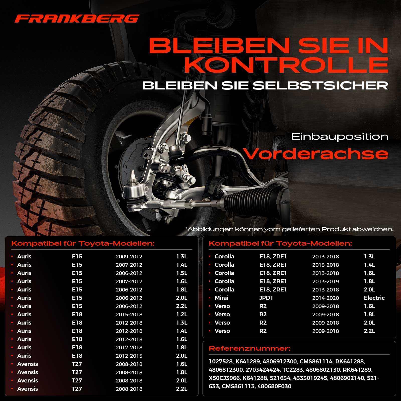 Frankberg 2x Querlenker Achslenker Vorne Untens Kompatibel mit Auri.s ADE15 NDE15 NRE15 ZRE15 ZZE15 1.3L-2.0L 2006-2012 Avensi.s Kombi T27 1.6L-2.2L 2009-2018 Replace# K641288