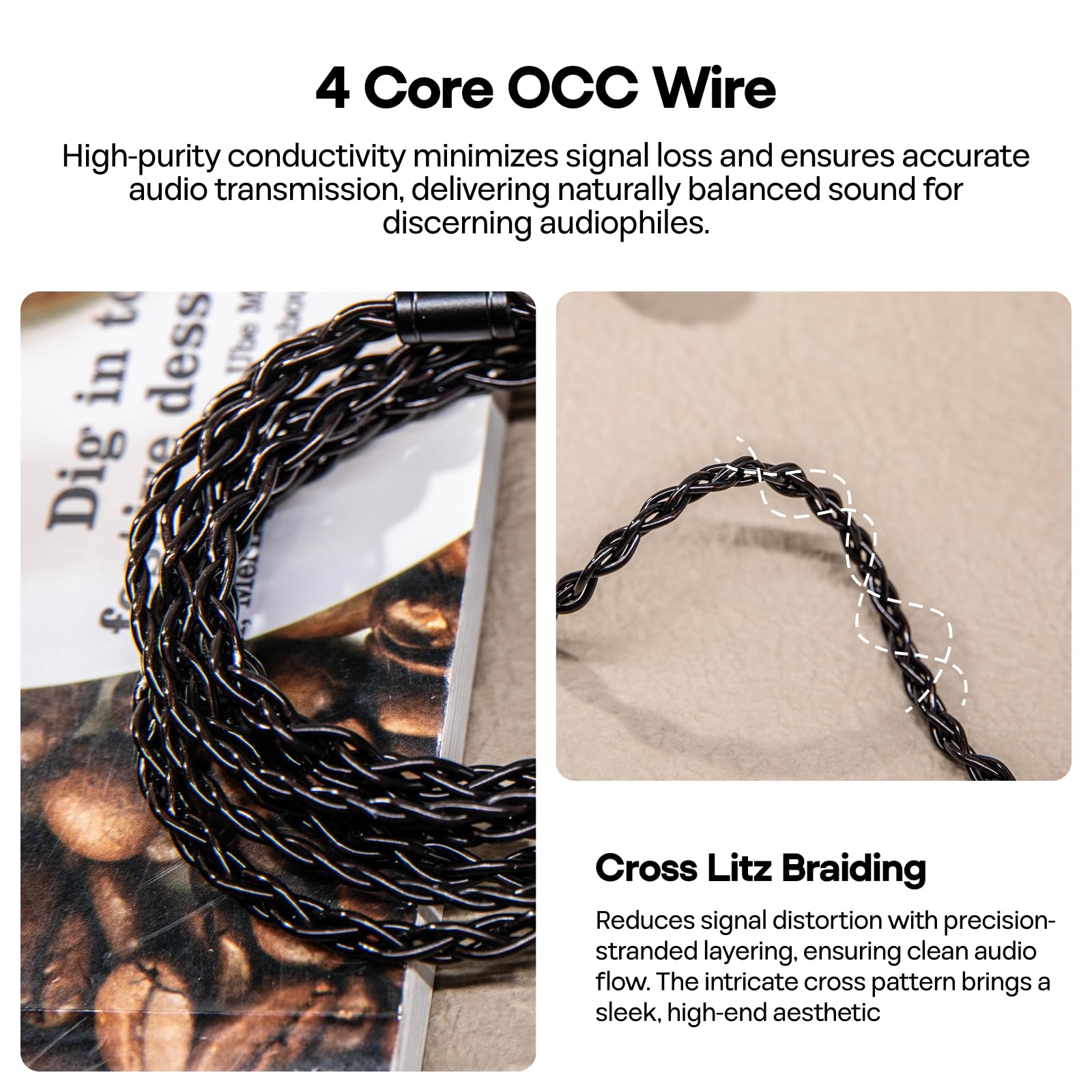 Linsoul Kiwi Ears x B_Media Terras, Connettore USB Tipo C/3,5 mm/4,4 mm, Cavo per IEM a 4 Nuclei in Rame Monocristallino 4N 32 AWG, HiFi da 1,25 m per Astral Orchestra II Arete Hype4