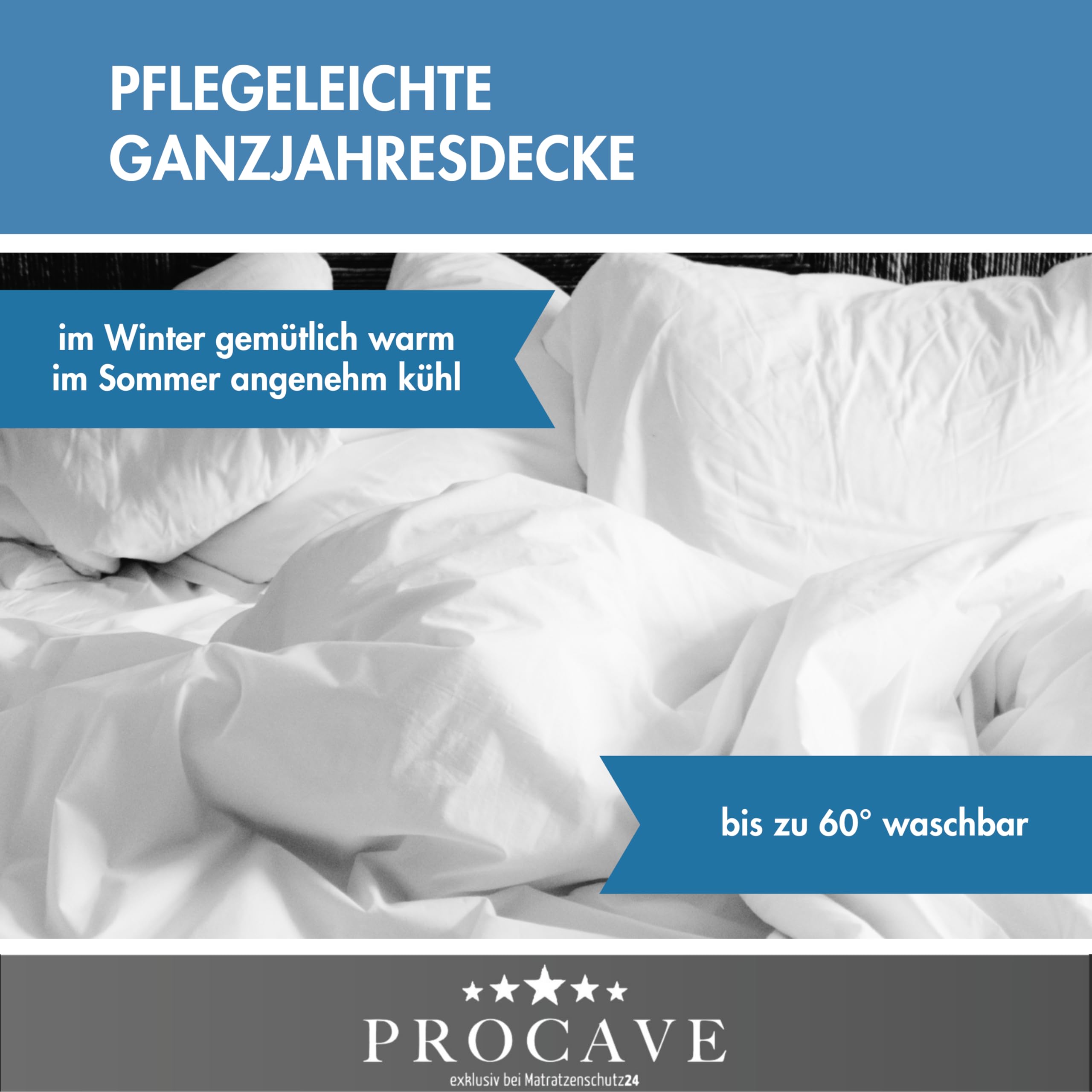 PROCAVE Micro-Comfort 4 Jahreszeiten 240x220 cm Ganzjahresdecke | Microfaser | Steppdecke | Bettdecke | Einziehdecke | Mono Decke | Steppbett | Soft Touch