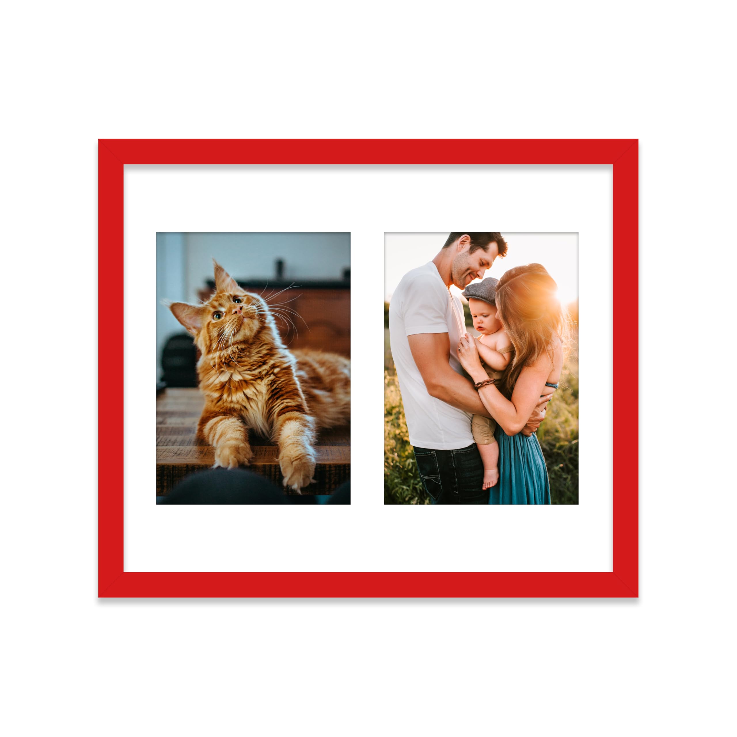 12x10 Inch 2 Opening Photo Collage Frame, Display Two 7x5 Inch Photos, Multi Aperture Family Picture Frame, Thin 22mm Edge, Red
