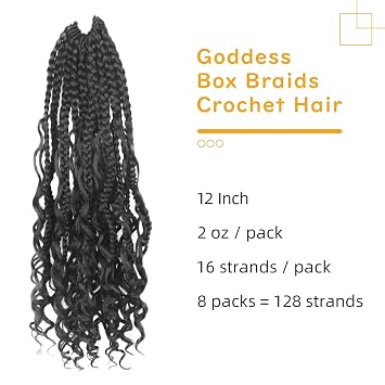 BOHOBABE Short Bohemian Box Braids Crochet Hair with Curly Ends 12 Inch 8 Packs Natural Black Crochet Box Braids (1B)