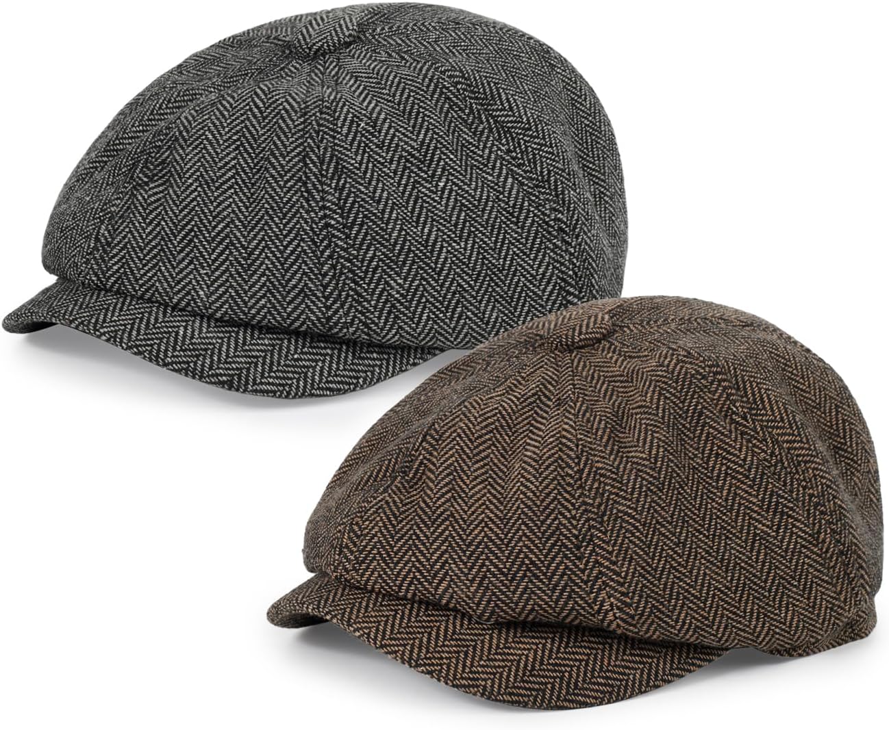 Newsboy Cap for Men Cotton 8 Panel Men's Flat Cap Herringbone Tweed CabbieHat