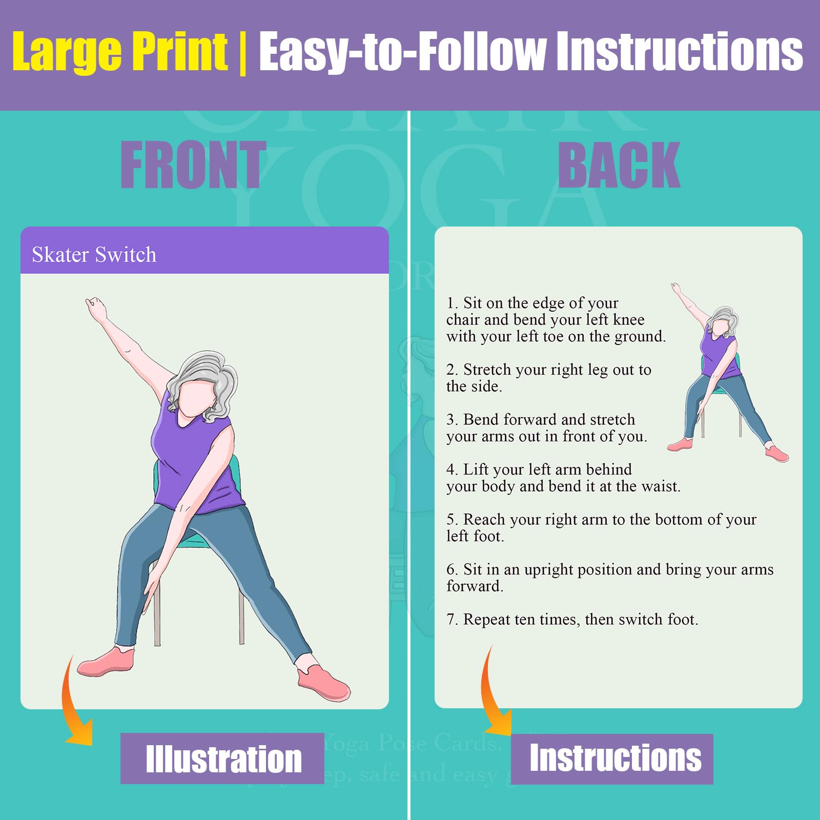 Chair Yoga Cards for Seniors Over 60, 53 Chair Yoga Pose with Step-by-Step Guides, Large Print Exercise Cards for Elderly, Gifts for Grandparents,Grandpa,Grandma,Get Well Gifts