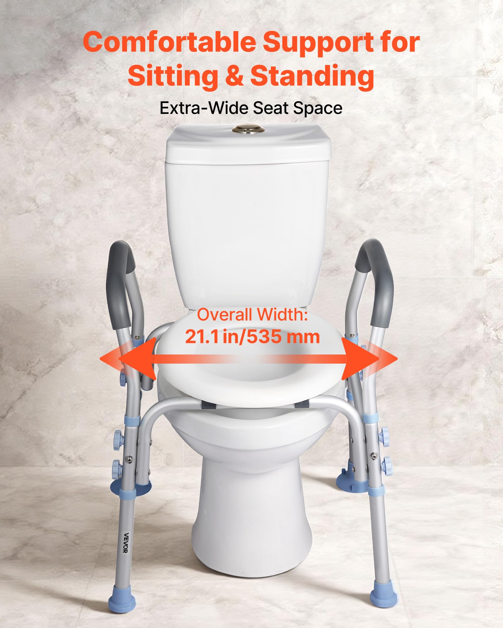 VEVOR Sedile WC Rialzato da Bagno con Braccioli e Capacità di Carico di 136 kg e 4 Gambe, Sedile WC Rialzato Universale Regolabile in Altezza con Paraspruzzi per Anziani, Donne Incinte
