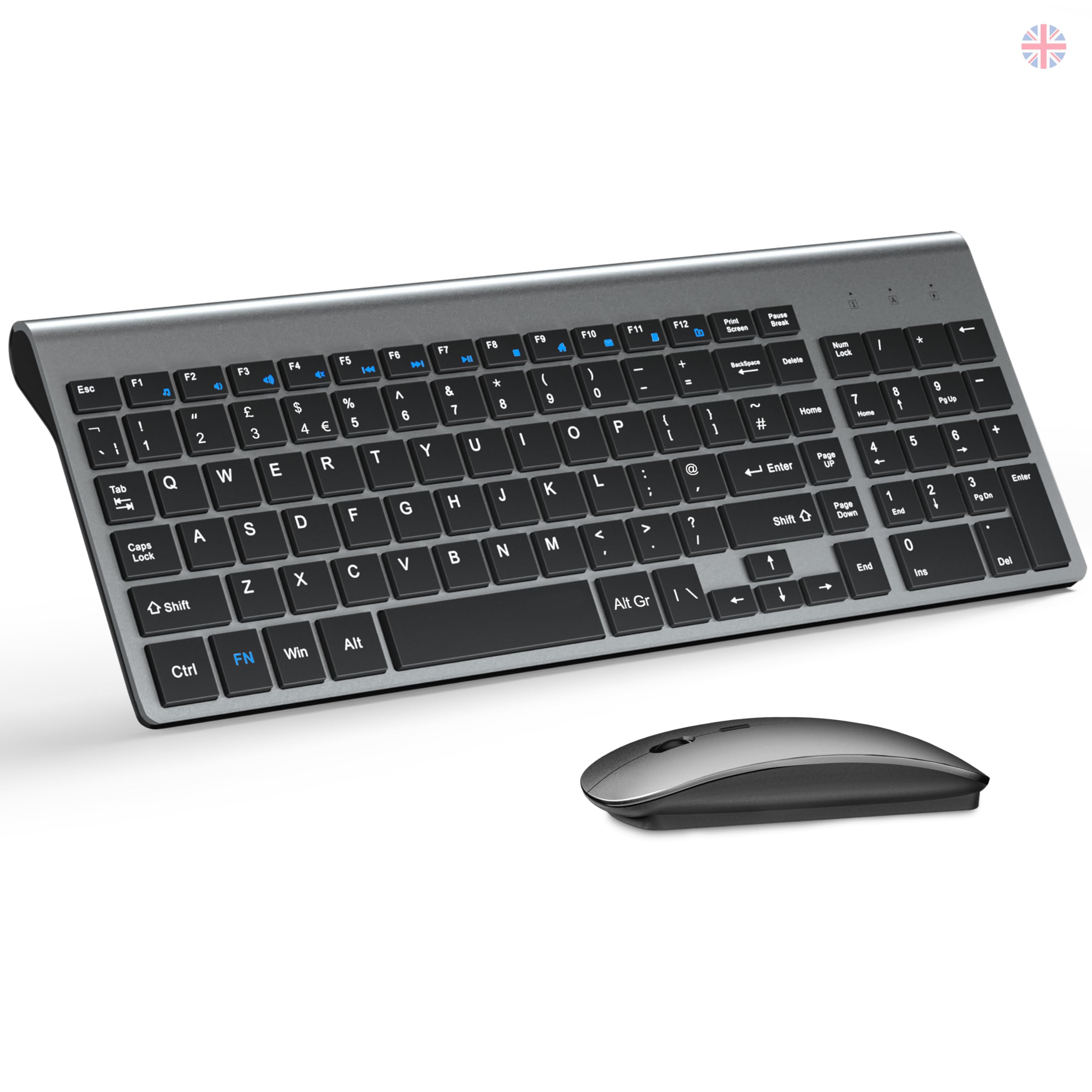 Wireless Keyboard and Mouse Ultra Slim Combo, TopMate 2.4G Silent Compact USB 2400DPI Mouse and Scissor Switch Keyboard Set with Cover, Batteries Included, for PC/Laptop/Windows/Mac-Gray Black