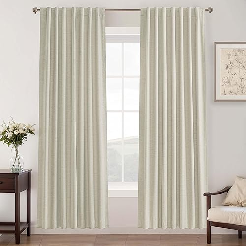 Miniatura 53 de UHITECH - Cortinas opacas de 84 pulgadas de largo, juego de 2 paneles de lino natural, 100% opacas, cortinas negras para dormitorio, sala de estar,
