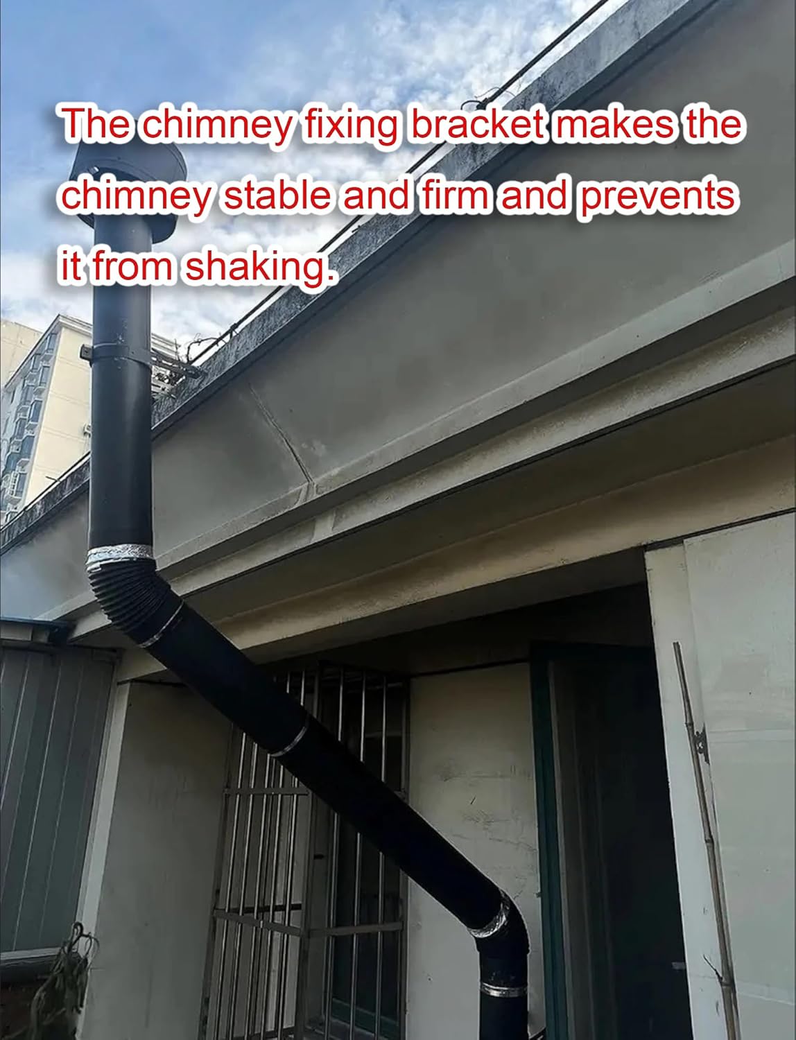 Adjustable Stainless Steel Chimney Support Bracket - Durable Flue Liner Clamp & Stove Pipe Hanger for Log Cabins, Boiler Rooms - Wall Mount (Black, 4.3in/11cm)