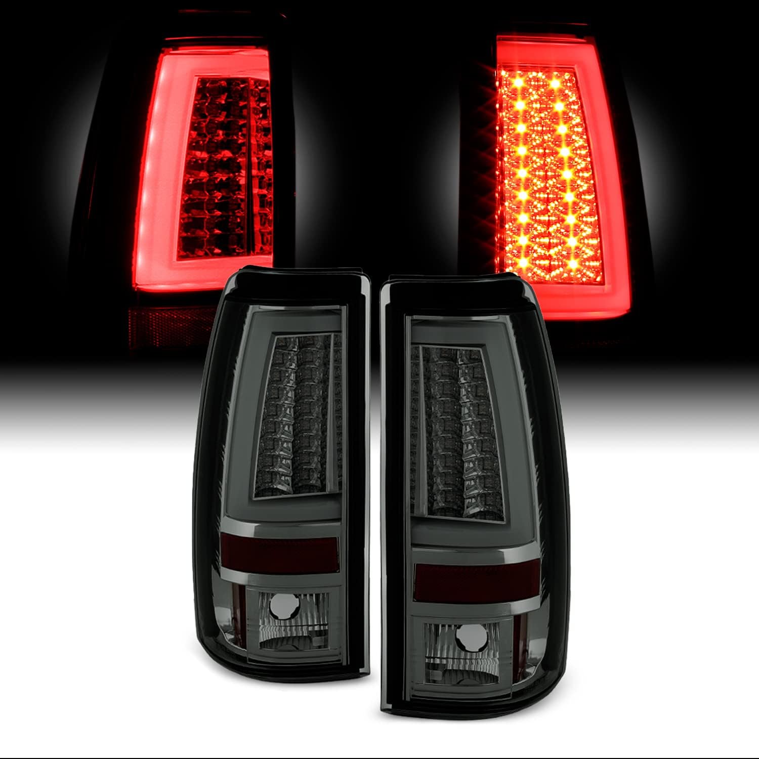 AKKON - For 99-02 Silverado 99-03 Sierra Pickup Truck V2 LED Tube Red Clear Tail Lights Brake Lamps Left+Right Pair