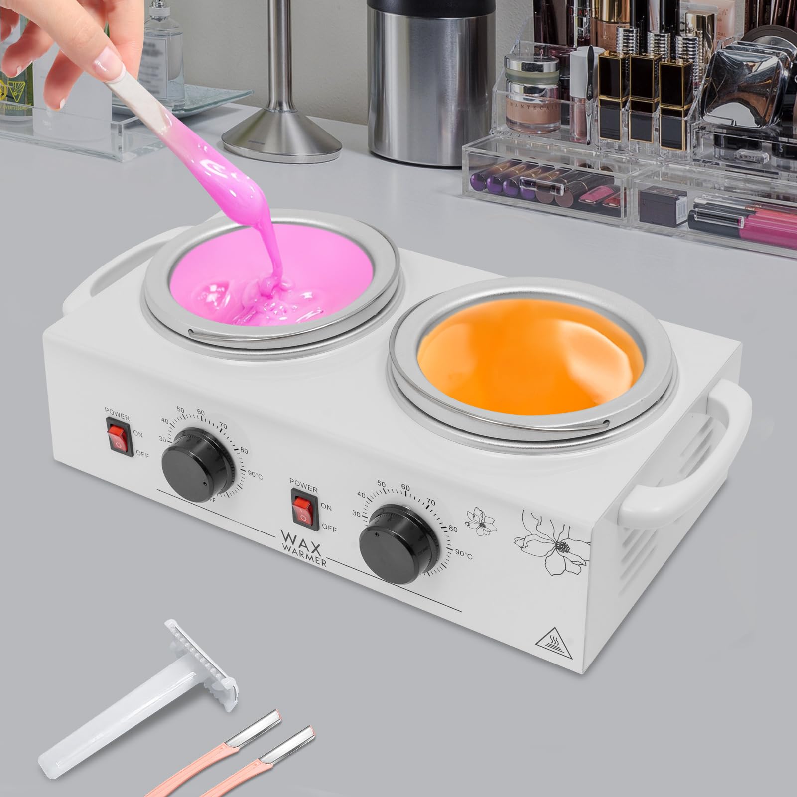 Calentador de Cera Eléctrico Para Depilación Profesional 500ml Doble Olla 200W Maquina de Cera Caliente para Depilar Cera Caliente Depilacion para Particulares, Salones Belleza, Uñas