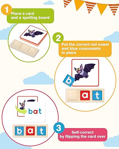 Miniatura 2 de Gojmzo Juegos de ortografía de palabras CVC de madera, actividades de aprendizaje de jardín de infantes preescolar, juguetes educativos Montessori,