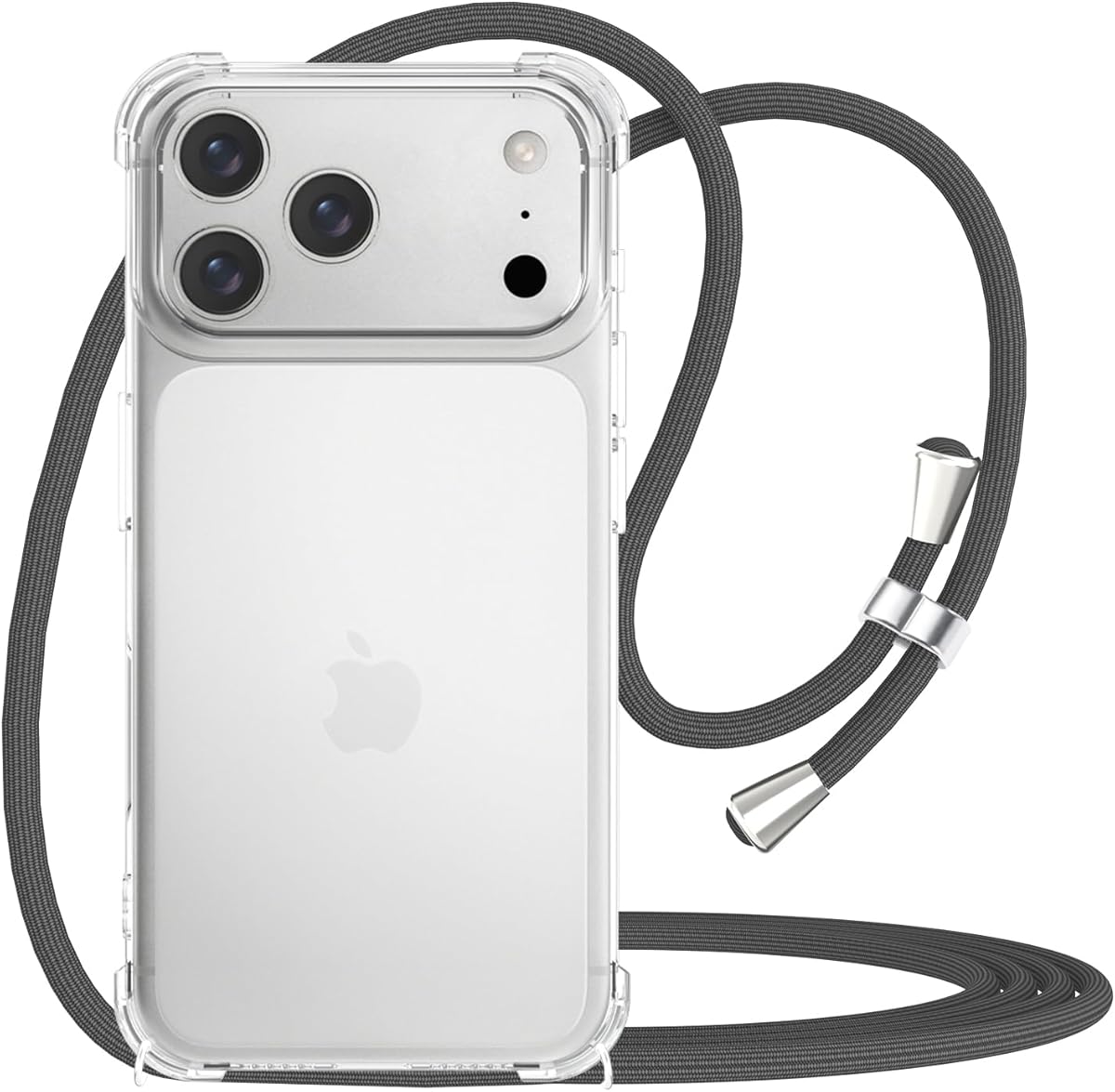 YESPURE for iPhone 17 Pro Max Phone Case Clear Case Women Adjustable Neck Cord Lanyard Strap Cover Transparent Soft Bumper Shockproof Protective Case for iPhone 17 Pro Max - Gray