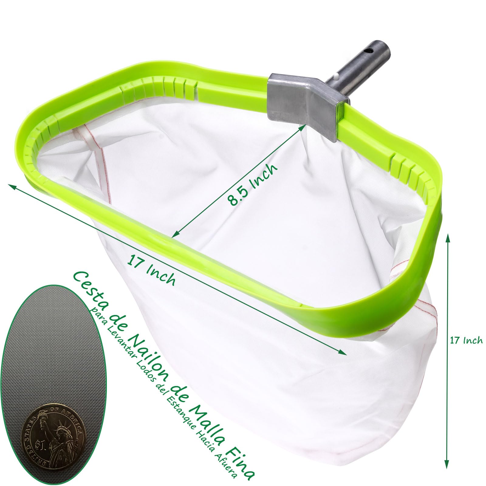 Malla Ultra Fina Red para Piscina, Carga Pesado RecogeHojas de Piscina con Marco de Aluminio, Cesta de Nailon Resistente al Desgarro para Recoger Lodo, Pool Rake Skimmer Net