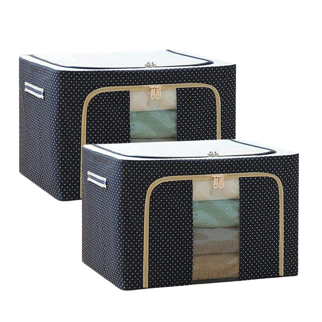 V TRIVYOM Storage Box for clothes, Cloth Storage box for wardrobe, cloth organisers storage box, saree boxes for storage Oxford Cloth material (Blue Polka, Polyester) (66L, 1)-image-10