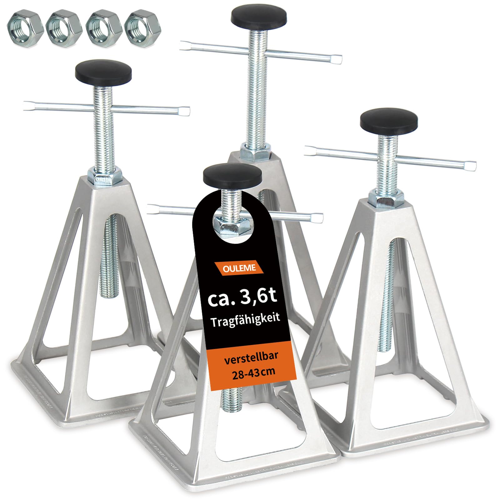 OULEME 4 Stück Alu Stützbock, höhenverstellbar Wohnwagen-Unterstellbock, Autoheber Ständer, für Caravan Wohnmobil Auto Anhänger, bis 3600 kg