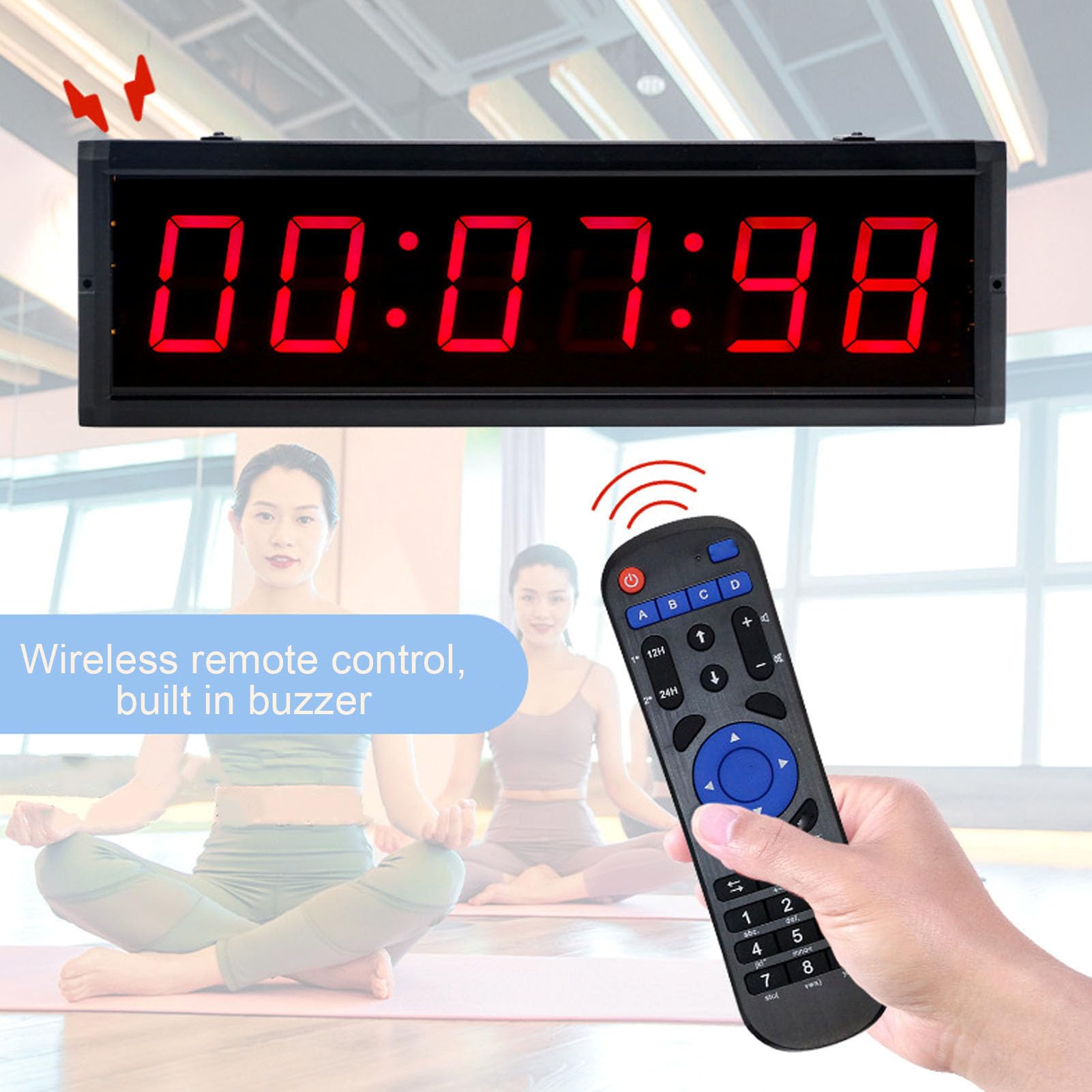 Temporizador de LED con 6 Dígitos, Reloj de Cuenta Regresiva para Gimnasio y Eventos, Temporizador Multifuncional con Control Remoto y Marco de Aluminio Rojo