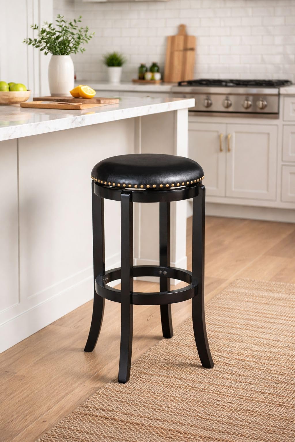 Boraam Cordova Bar Height Backless Swivel Kitchen Bar Stool - Black Finish