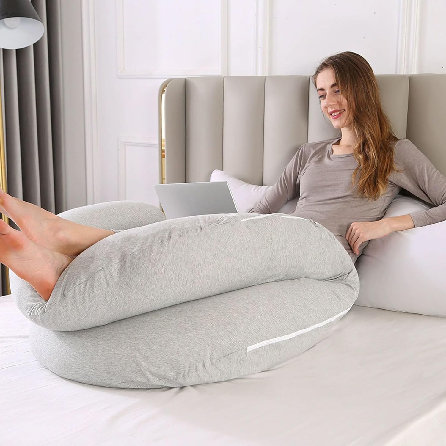 HUHJYUGE Knitted C-Shaped Pregnancy Pillow, Side Sleeping Maternity Pillows, Full Body Maternity Pillow for Pregnant Women, Support for Back Belly and HIPS, Removable Cover (C)