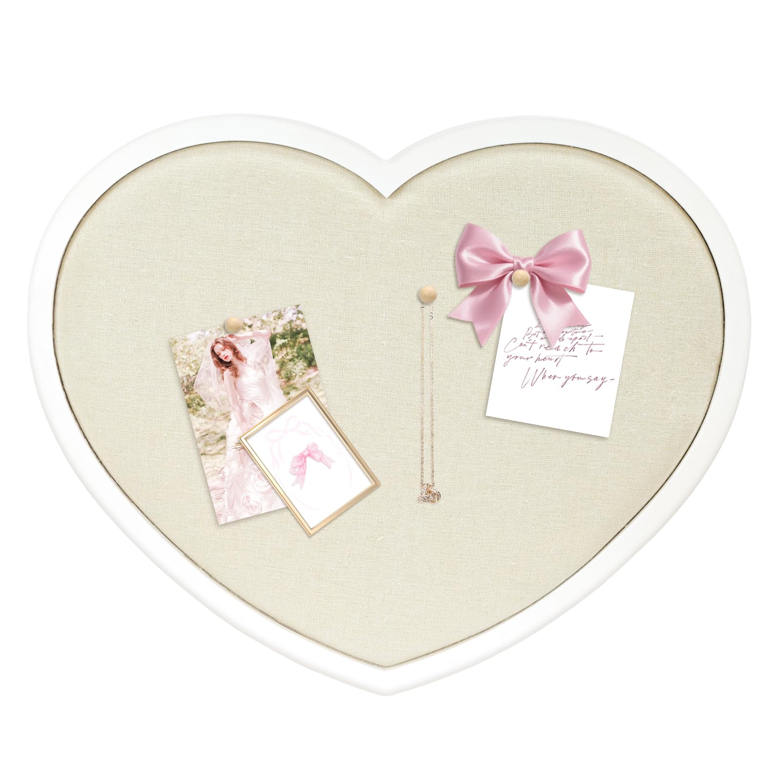 Okydoky Heart-Shaped Bulletin Board with Linen, Cork Board Alternative for Wall, Approx. 17 x 15 inch/ 43 x 38cm Pin Board for Office, Home, School, Valentine's Decor(WH-AX-MB)