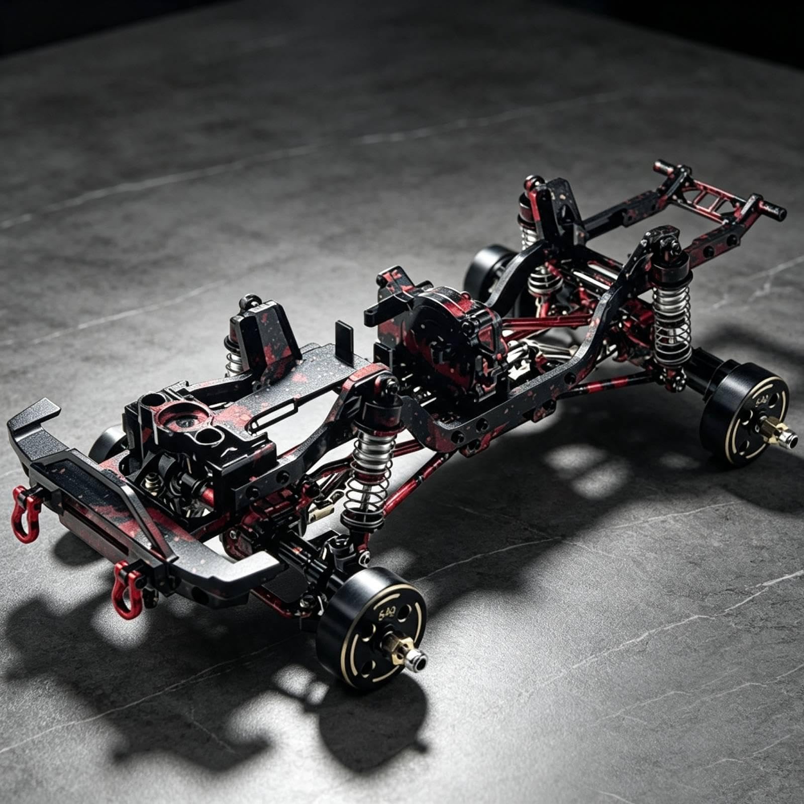 Chasis Metálico para Coche RC 1 18 Bastidor Marco Estructura Mecanizado de Alta Precisión con Layout Modular para Fácil Desmontaje Compatible con, Negro Rojo